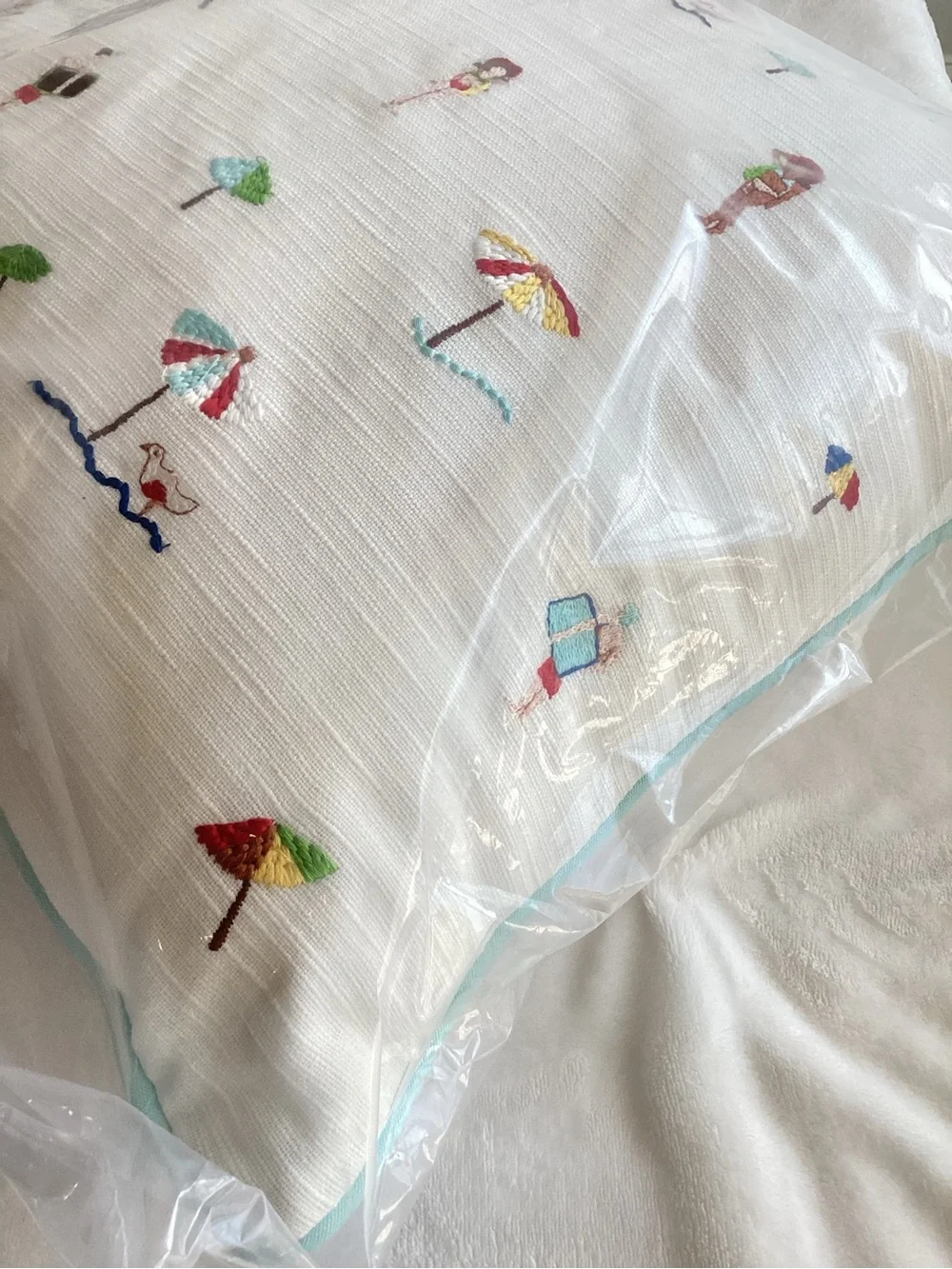 Anthropologie Embroidered Pillow Alma Cotton Beach New